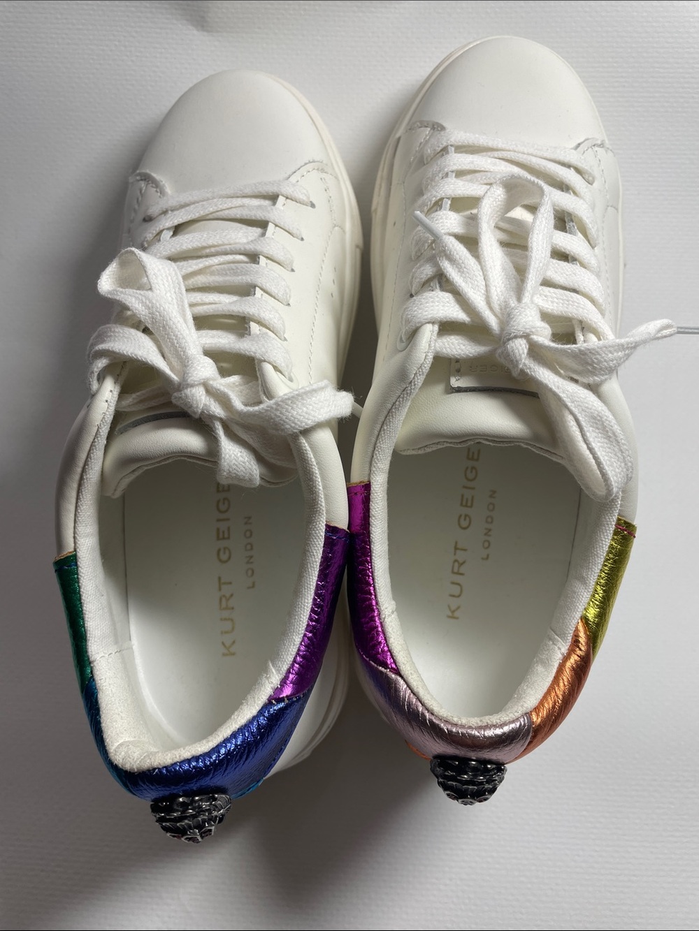 Kurt Geiger White Sneakers with Metallic Rainbow Heel Size37